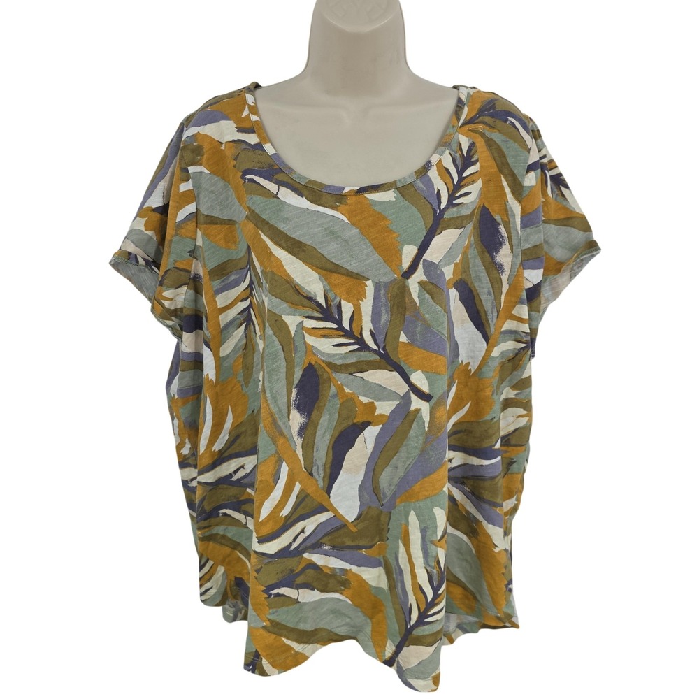 Rachel Zoe Linen Top Women‎ 3X Tropical Floral Jersey Cotton Coastal Resort Chic